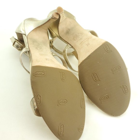 Dee Keller Womens Gold Leather Open Toe Strappy Stiletto Heels Size US 7.5 EU 38 - Picture 6 of 13